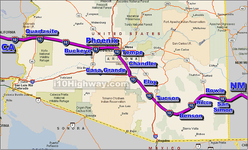 Interstate 10 Arizona Freeway Traffic Map