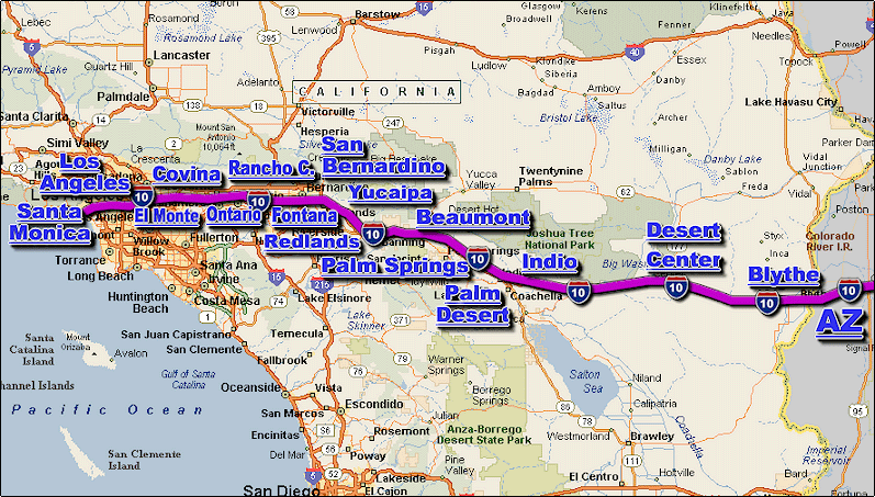 Interstate 10 California Freeway Traffic Map