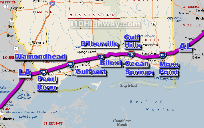Interstate 10 Mississippi Freeway Traffic Map
