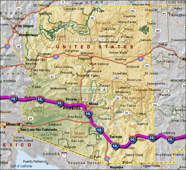 Map Of Highway 10 I-10 Arizona Map