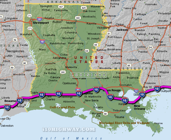 i-10 Louisiana Map