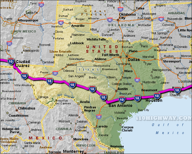 i-10 Texas Map